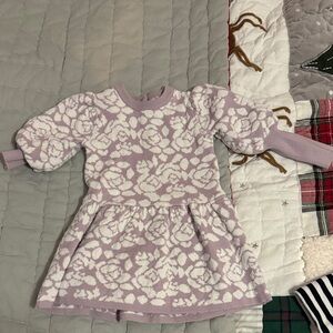 Janie and Jack Floral Knit Kids Dress - Purple and White: 18-24 months